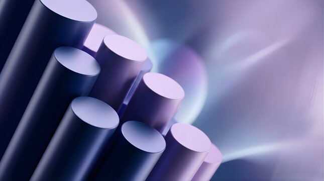 3D Abstract Background with Purple and Blue Vertical Cylinders