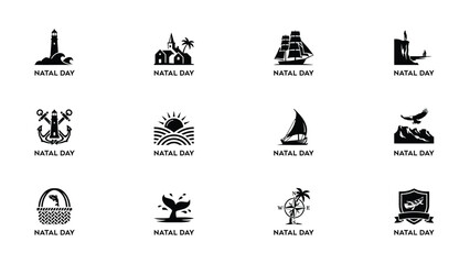 Creative coastal themed icons showcase diverse maritime symbols for travel branding © PRITOM