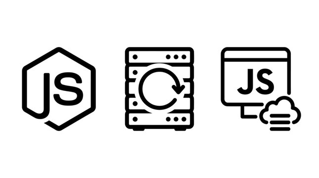 Set of web development icons including java script hexagon server refresh and cloud computing with back end javascript programming development software computing database internet technology