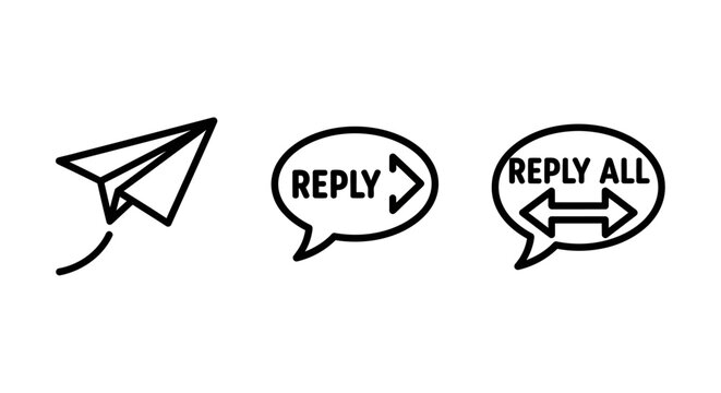 Communication icons featuring paper plane email reply bubble reply all action symbols communication correspondence feedback interaction business marketing conversation technology