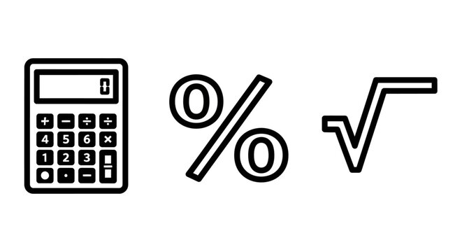 Mathematical education and calculation icons including handheld calculator percentage symbol and square root function calculator percentage mathematics calculation arithmetic education