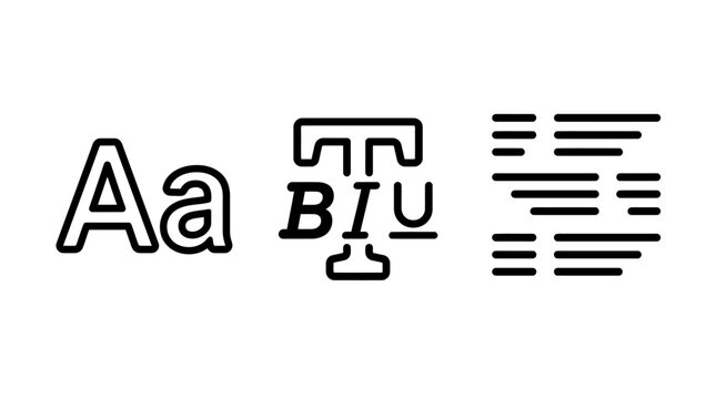 Typography formatting and text editing tools line icons with typography formatting underline alignment document character paragraph interface processing typesetting creation software