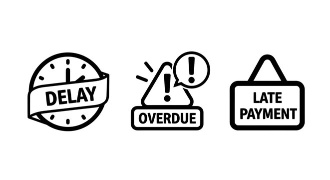 Business payment delay and overdue deadline concept icons set with deadline financial business management schedule commerce notification transaction corporate collection attention