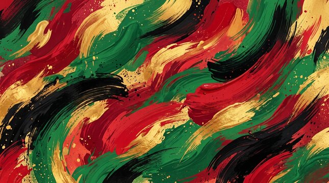 Red Green Black and Gold Abstract Paint Brushstroke Background