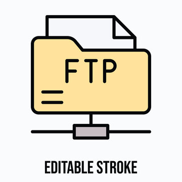 FTP Folder Data Transfer Icon, Editable Stroke Icon.