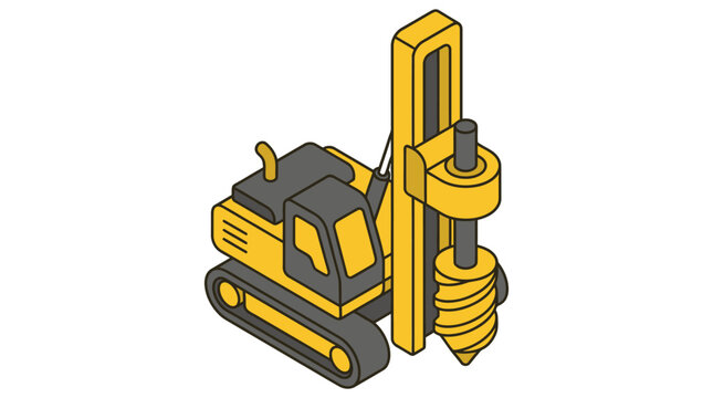 Yellow excavator with drilling equipment.