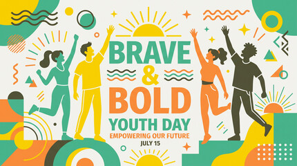 Fototapeta premium Young people celebrate together in this vibrant graphic design illustration that promotes empowerment and global youth day festivities.