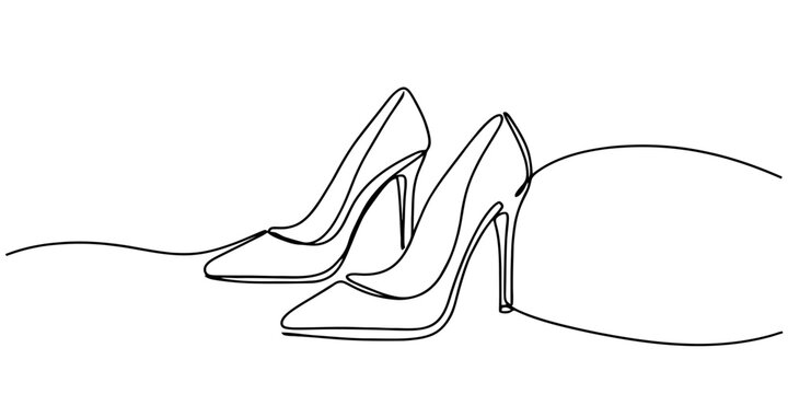 Continuous single line drawing of two elegant high heel shoes for fashion and beauty concepts