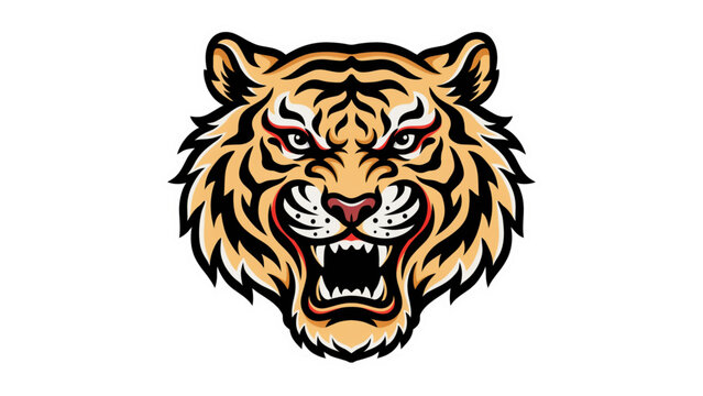Fierce tiger head icon in retro 8 bit pixel art style