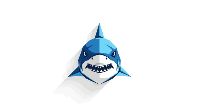 Fierce blue shark head illustration with sharp teeth and shadow