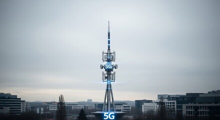 Obraz premium Modern Communication Tower with 5G Technology Antenna.