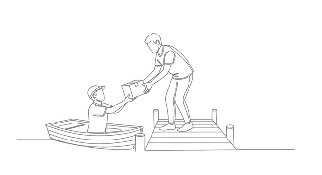 Person helping another step out of a small boat onto a dock.