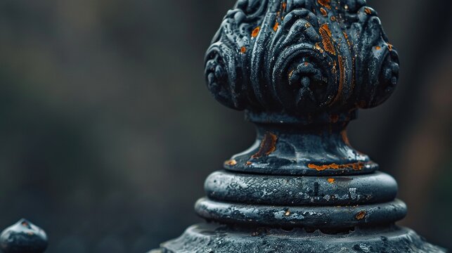 Aged wrought iron finial twisted detail close up