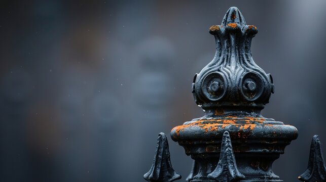 Aged wrought iron finial twisted detail close up