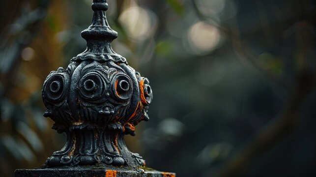 Aged wrought iron finial twisted detail close up