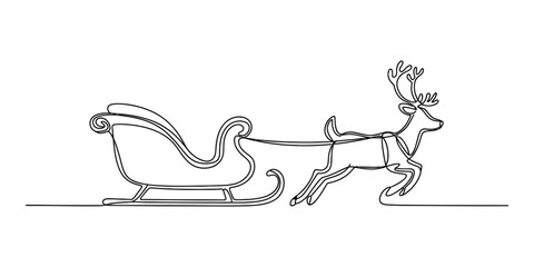 Continuous single line drawing of a reindeer pulling a christmas sleigh for holiday season celebration © Prem_Bala_2026