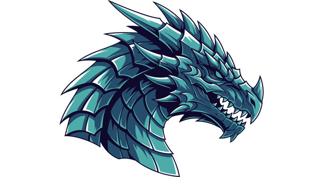 Fierce dragon head sculpture with sharp scales and jagged teeth
