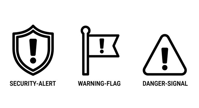 Set of warning and safety icons including security alert warning flag danger signal with security triangle protection critical attention notification emergency prohibited precaution technical