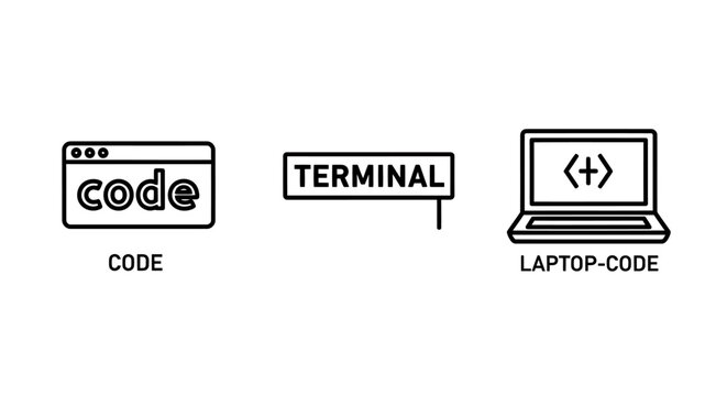 Programming and software development code terminal icons with terminal programming software development computer developer application engineering technical interface frontend information