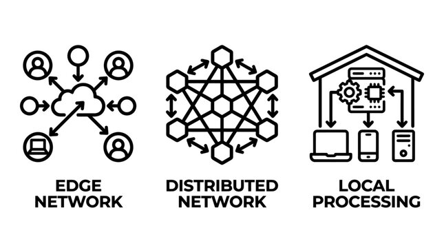 Set of network architecture and data processing icons featuring edge network distributed computing local server infrastructure distributed processing architecture computing infrastructure