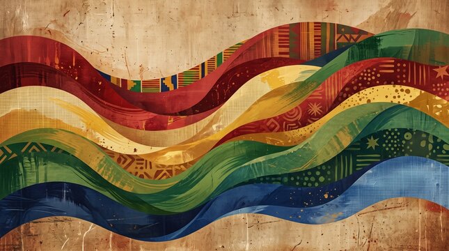 Abstract African Heritage Waves and Patterned Ribbon Art