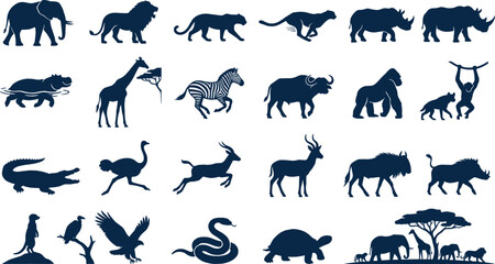 African Safari Wildlife and Savannah Animal Silhouette SetAfrican Safari Wildlife and Savannah Animal Silhouette Set © SoHel