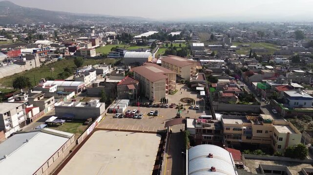 Drone footage of a school with a horizontal shot