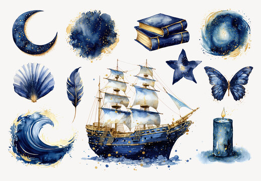 Nautical Watercolor Element Set