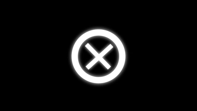 Red cross mark icon on red circle blue background, symbol for failure, wrong and error sign for verification video.