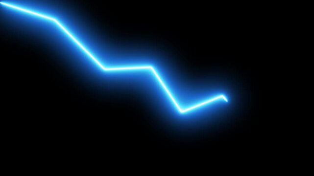 Neon glow arrow Global business line animation. Abstract glowing neon line business graph growth arrow to down animation 4k video