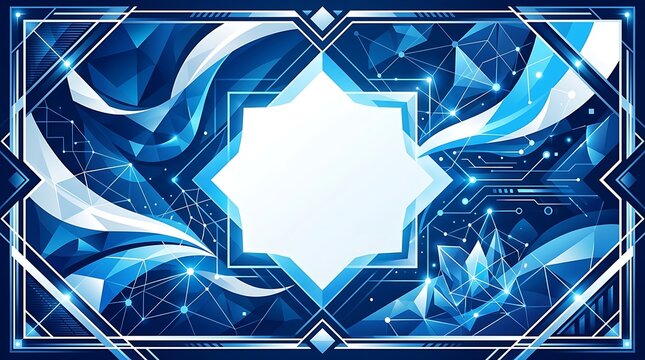 Futuristic geometric background with blue network nodes and star frame