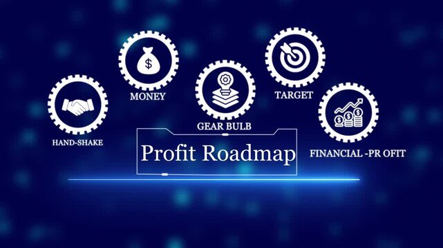 Profit roadmap business strategy infographic with financial growth and gear animation finance