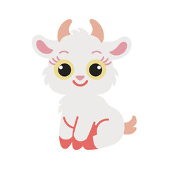 Obraz premium Cute white goat cartoon illustration isolated on white background.