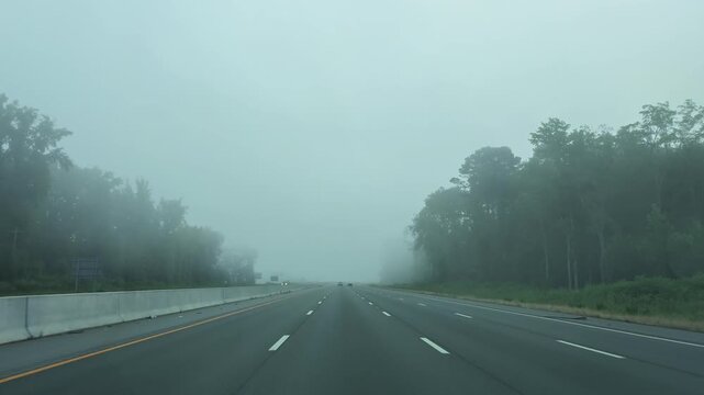 Hyperlapse driving in fog on highway