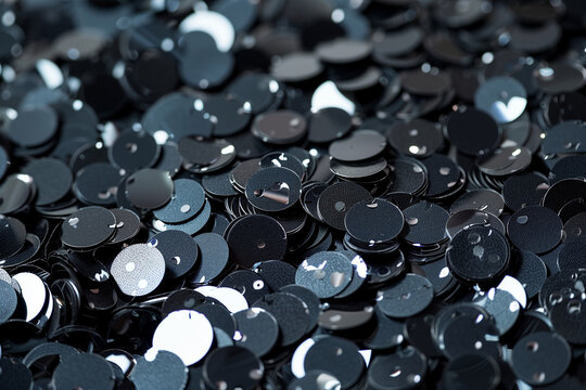 Black shiny metallic sequins fabric texture background