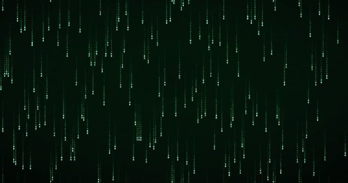 Hexadecimal code symbols fall in a dense, phosphor green storm across the frame in this 4K animation.