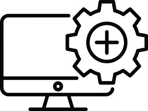 Computer monitor with gear icon for system settings and maintenance