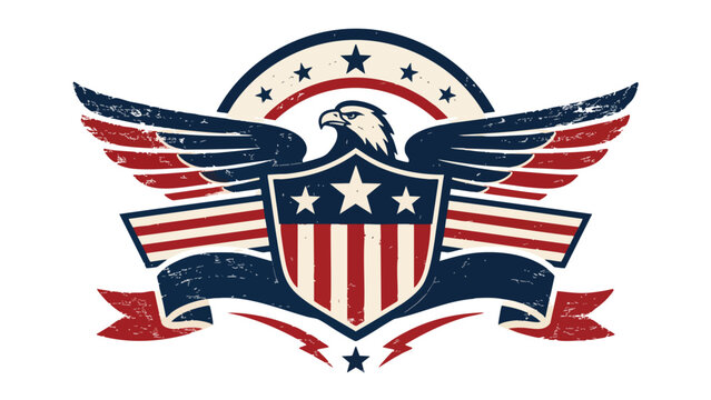 Vintage 4th of July USA Retro Poster with eagle shield and stars, Day USA celebration symbol