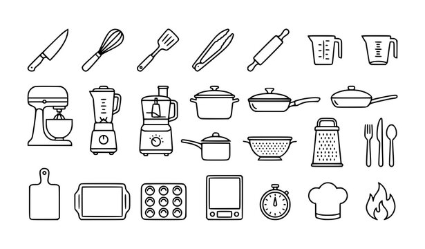 Modern kitchen utensils icon collection editable line vector cooking tools