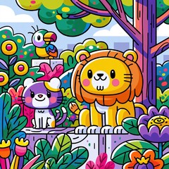 Naklejka premium Funny cartoon animals pattern design for children's textile and wallpaper