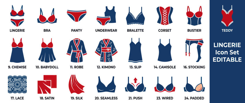 Variety of Lingerie and Undergarments Displayed.