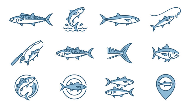 Game fishing and sport fish icon collection