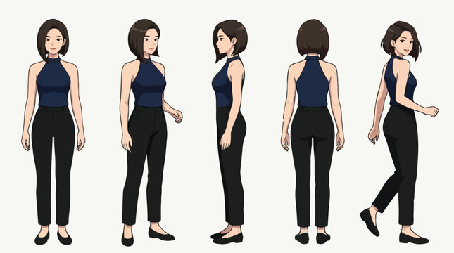 Woman character design sheet in minimalist style