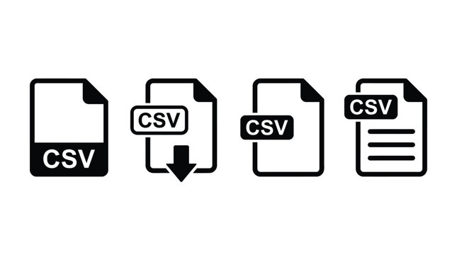 Four different black and white vector icons representing csv file formats
