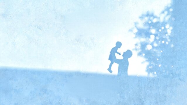 Expanding Horizon: A parent lifts a child in a dreamy blue sky, capturing growth and the journey beyond comfort zones.