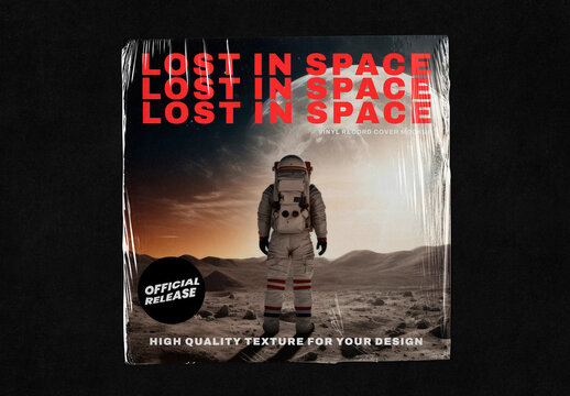 Astronaut On Alien Planet Vinyl Cover Mockup PSD