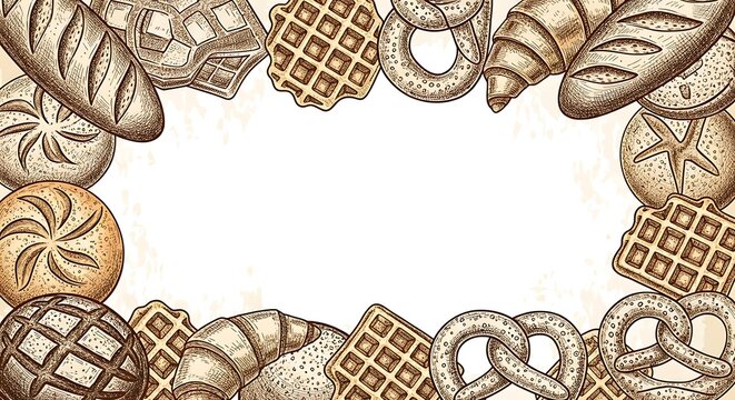 Assorted Pastries and Cookies Bordering Empty Space.