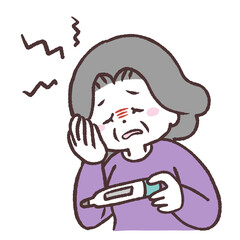 Naklejka premium 熱があるシニア女性のイラスト