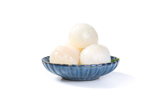 Fresh Lychee Fruits from Guangxi Hainan in Blue Ceramic Bowl - Healthy Asian Tropical Fruit Still Life