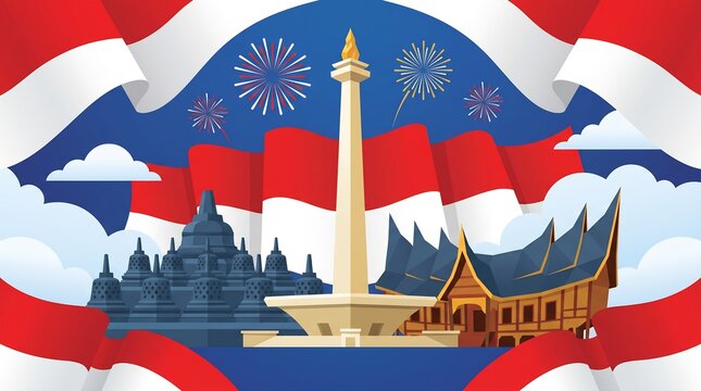 Dirgahayu Republik Indonesia Independence Day 17 August Landmark Banner 3D Illustration